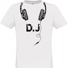 Ανδρικό T-Shirt Άσπρο Βαμβακερό με Στάμπα Ακουστικά και DJ
