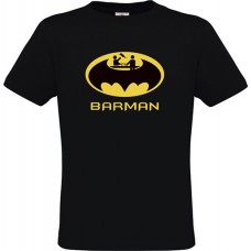 Men's Black Cotton T-Shirt with Barman and Batman Logo Print
