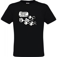 Ανδρικό T-Shirt Μαύρο Βαμβακερό με Στάμπα Σπερματοζωάρια και Stop Everyone Turn Back