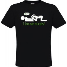 Ανδρικό T-Shirt Μαύρο Bαμβακερό με Στάμπα I Love Sushi
