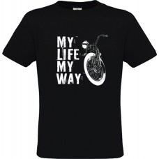 Ανδρικό T-Shirt Μαύρο Βαμβακερό με Στάμπα My Life My Way και Μηχανή
