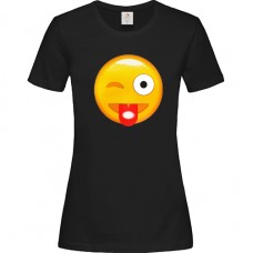 Γυναικείο T-Shirt Μαύρο Βαμβακερό με Στάμπα Emoji