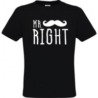 Ανδρικό T-Shirt Μαύρο Βαμβακερό με Στάμπα Mr Right με Μουστάκι