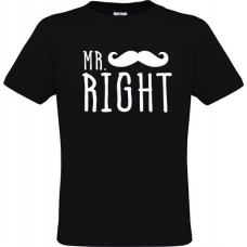  Men’s T-Shirt Black Cotton with Print: Mr Right and Moustache