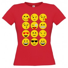 Γυναικείο T-Shirt Κόκκινο Βαμβακερό με Στάμπα Emojis 
