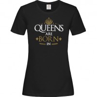 Γυναικείο T-Shirt Μαύρο Βαμβακερό με Στάμπα Queens Are Born In Προσθέστε τον Μήνα