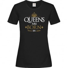 Γυναικείο T-Shirt Μαύρο Βαμβακερό με Στάμπα Queens Are Born In Προσθέστε τον Μήνα