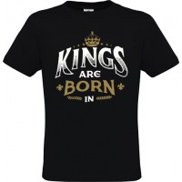  Ανδρικό T-Shirt Μαύρο Βαμβακερό με Στάμπα Kings Are Born In Προσθέστε τον Μήνα