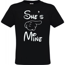  Men's Black Cotton T-Shirt with She Is Mine and Hand Print