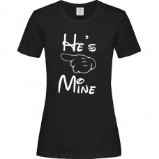 Γυναικείο T-Shirt Μαύρο Βαμβακερό με Στάμπα He Is Mine και Χέρι