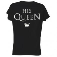 Γυναικείο T-Shirt Μαύρο Βαμβακερό με Στάμπα στην Πλάτη His Queen και Στέμμα