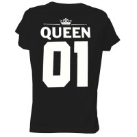 Γυναικείο T-Shirt Μαύρο Βαμβακερό με Στάμπα QUEEN 01 στην Πλάτη