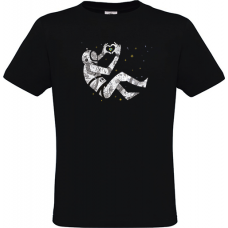 Ανδρικό T-Shirt Μαύρο Βαμβακερό με Στάμπα Αστροναύτης  χέρια καρδια πλανήτης
