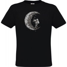 Ανδρικό T-Shirt Μαύρο Βαμβακερό με Στάμπα Αστροναύτης φεγγάρι