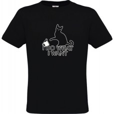 Ανδρικό T-Shirt Μαύρο Βαμβακερό με Στάμπα Γάτα και I Do What I Want
