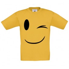 Παιδικό T-Shirt Κίτρινο Βαμβακερό με Τύπωμα από Βινύλιο Ματάκια και Χαμόγελο
