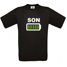 Children's T-Shirt Black Cotton with Son and Full Battery Print