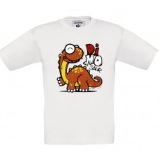 Children's T-Shirt White Cotton with Orange Dinosaur Print