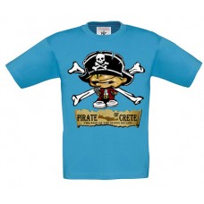 Παιδικό T-Shirt Τυρκουάζ Βαμβακερό με Στάμπα Pirate Of Crete Πειρατής με Καπέλο