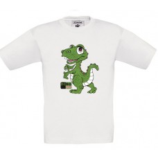 Παιδικό T-Shirt Άσπρο Βαμβακερό με Στάμπα Δεινοσαυράκι Πράσινο